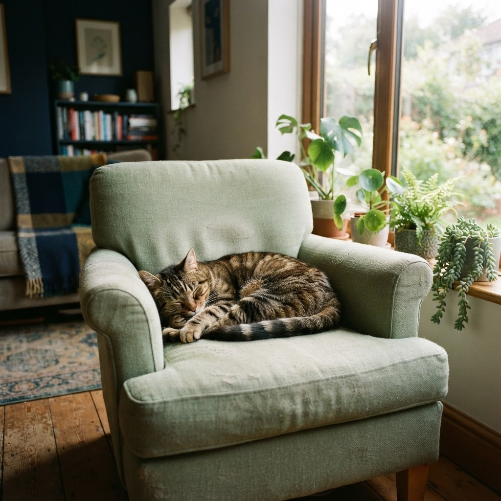 A relaxed cat settled comfortably into an accredited volunteer foster home.